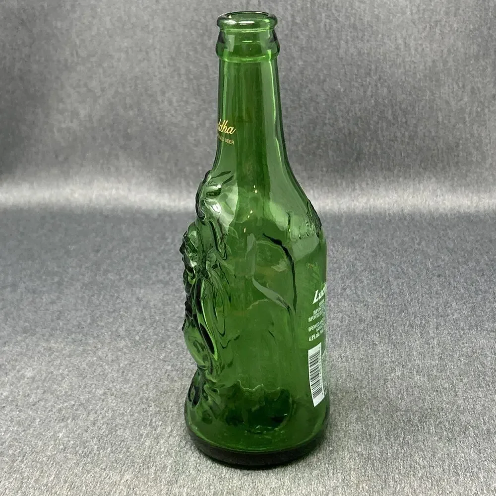 Lucky Buddha Beer Bottle Green Glass Empty Collectible Barware Decor